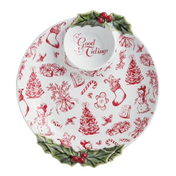 Seasonal - Chip and Dip - Good Tidings - ceramic set red and green 