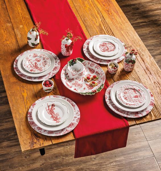 Seasonal - Chip and Dip - Good Tidings - shown on a table with matching serveware 