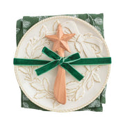 Seasonal - Plate Set - Appetizer - Wreath with Spreader and Napkin tied up with a green velvet bow 