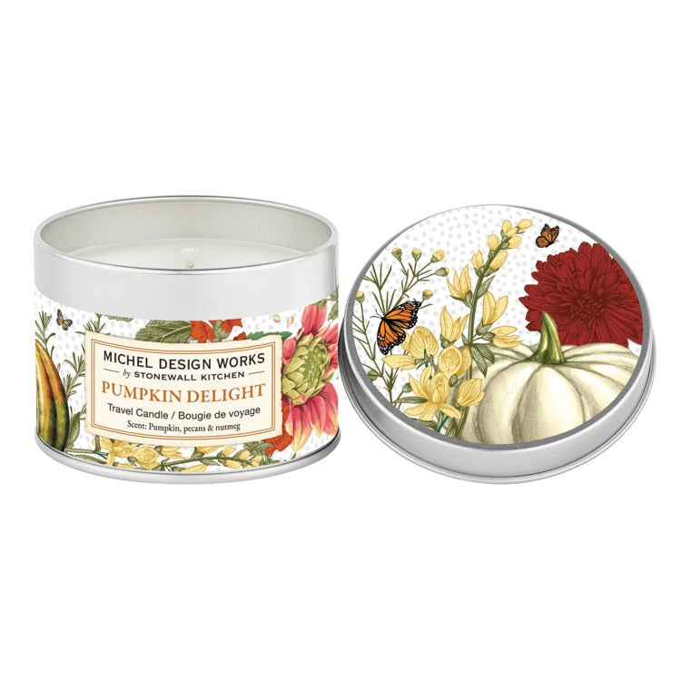 Seasonal - Candle - Pumpkin Delight - 5.5 oz. Tin with fall leaves decoration sticker 