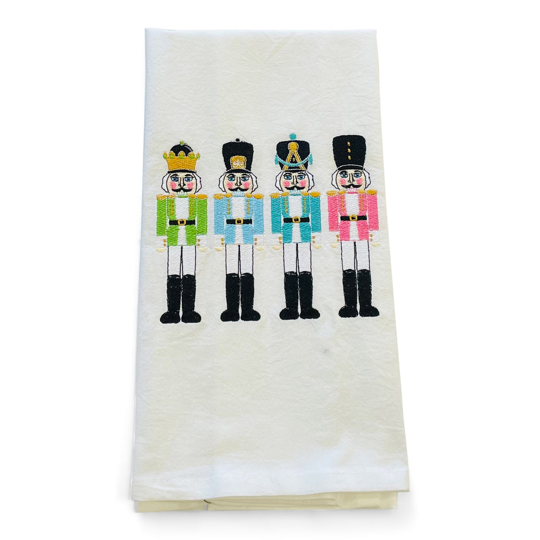 Seasonal - Tea Towel - Four colorful embroidered Nutcrackers