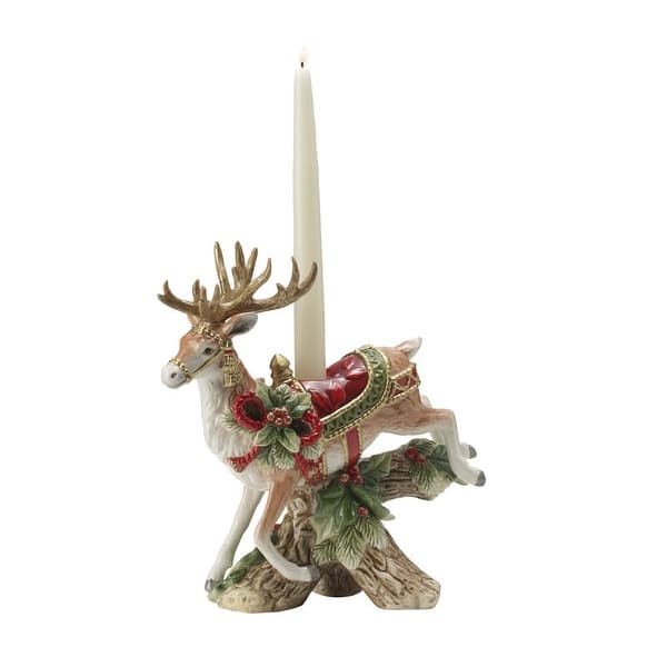 Seasonal - Landing Deer Candle Holder ceramic with ivory candle 
