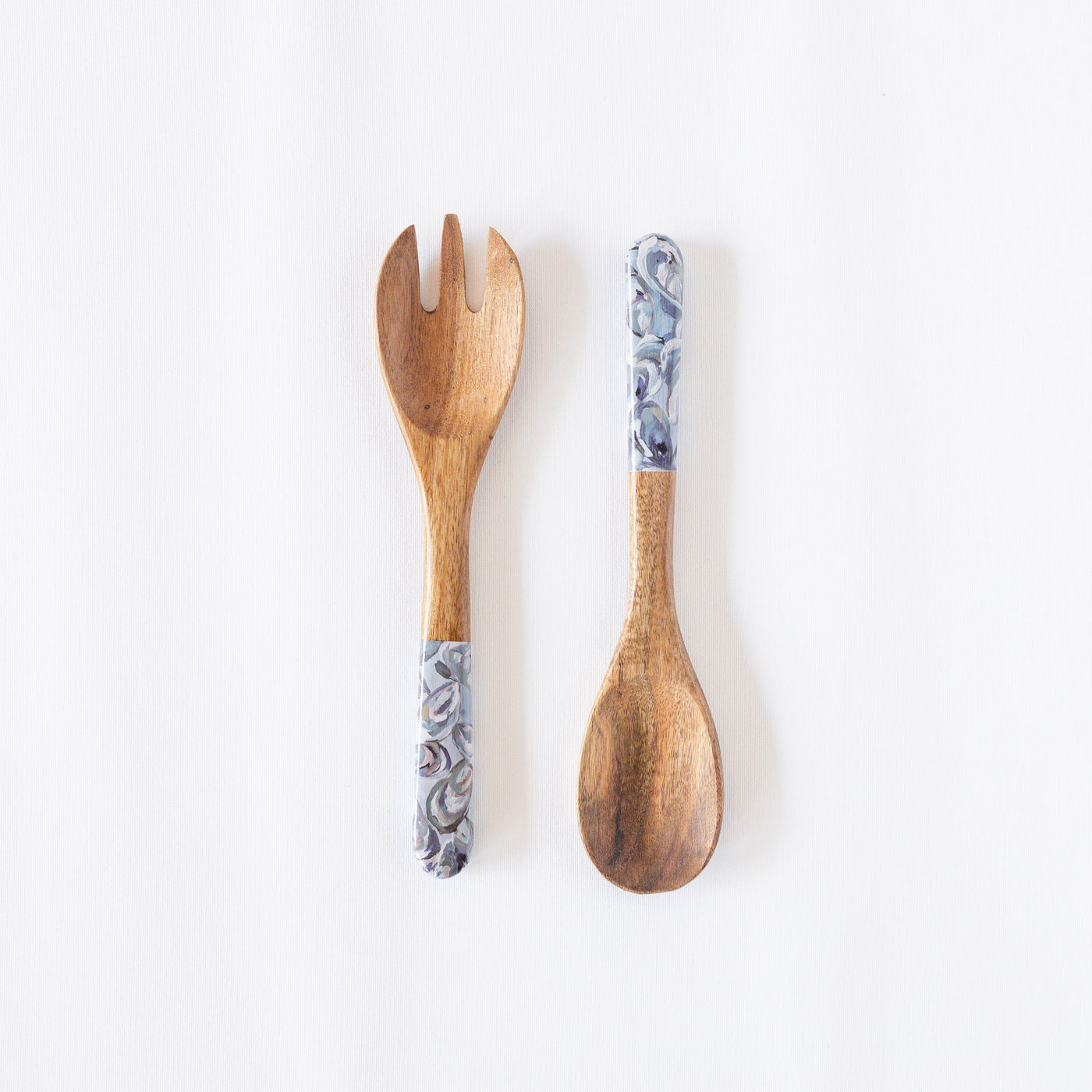 Kim Hovell Art Wooden Salad Utensils – Pewter Shells