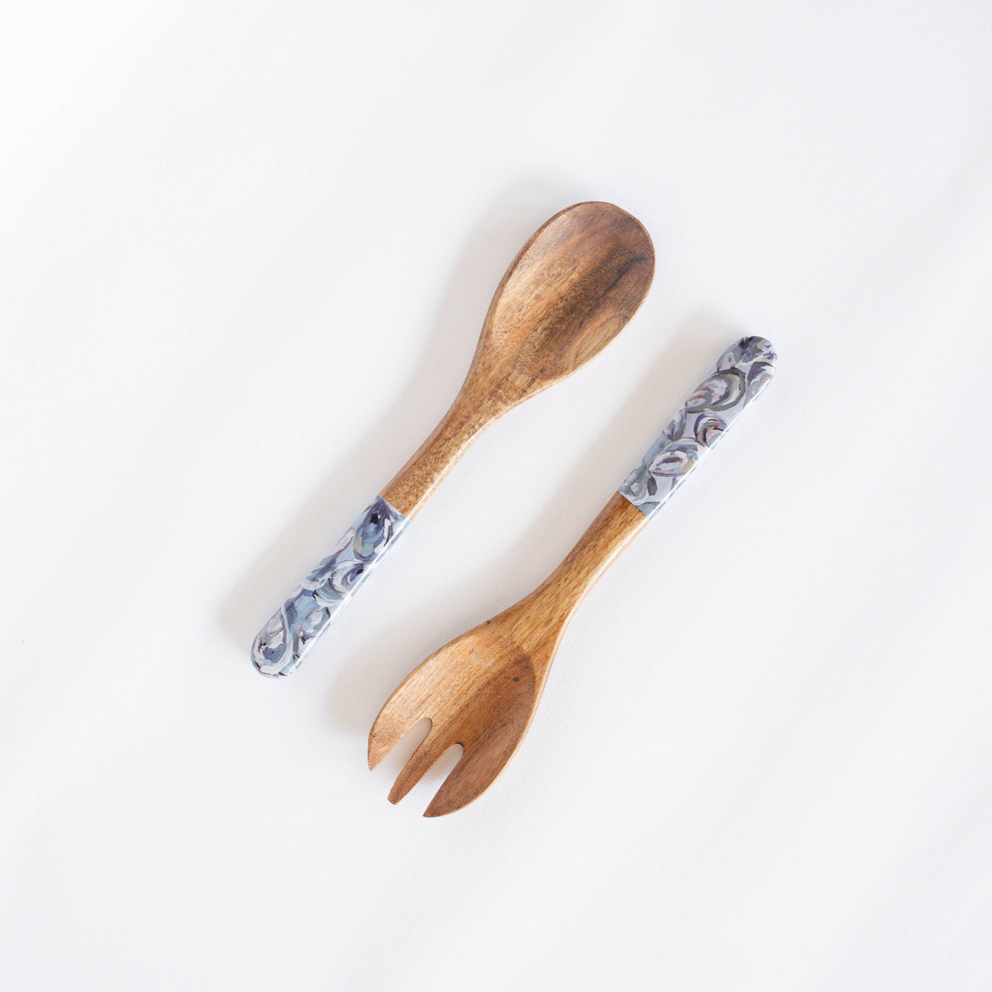 Kim Hovell Art Wooden Salad Utensils – Pewter Shells