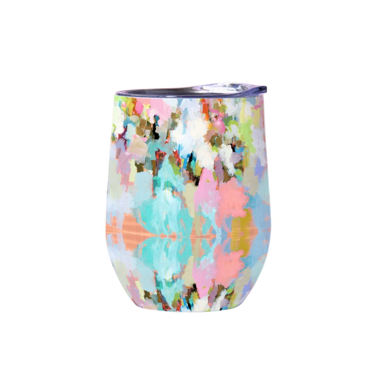 Tumbler - Stemless Wine - Brooks Avenue - 12oz.- this is. Picture of the colorful brooks avenue design on a stemless wine tumbler with a white background 