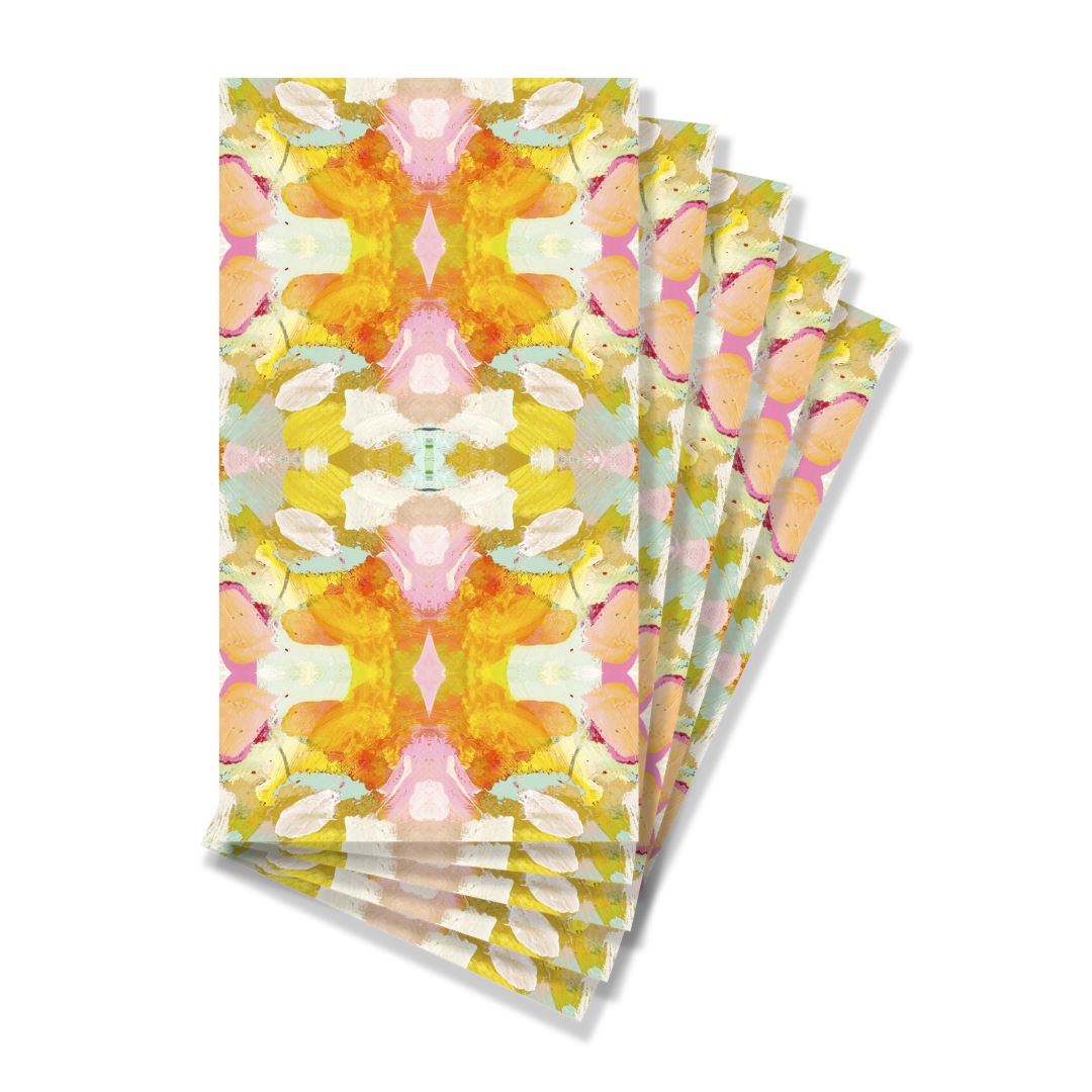 Napkins - Guest - Marigold- 5 of the colorful marigold napkins stacked together on a white background 