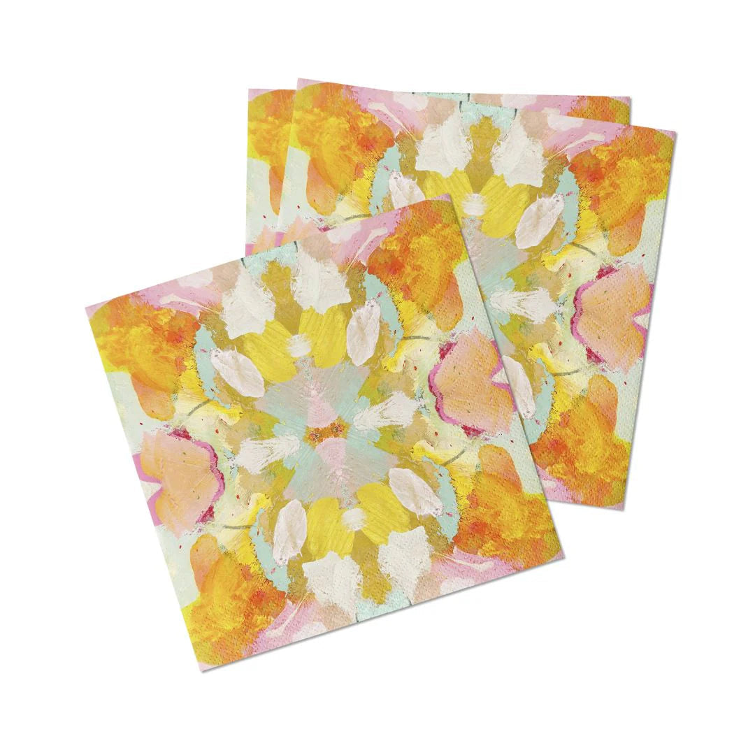 Napkins - Cocktail - Marigold- picture is of three colorful napkins on a white background 