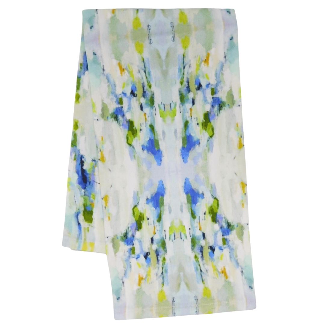 Tea Towel - Wintergreen- this is a picture of a folded tea towel with the wintergreen colorful design on it on a white background 