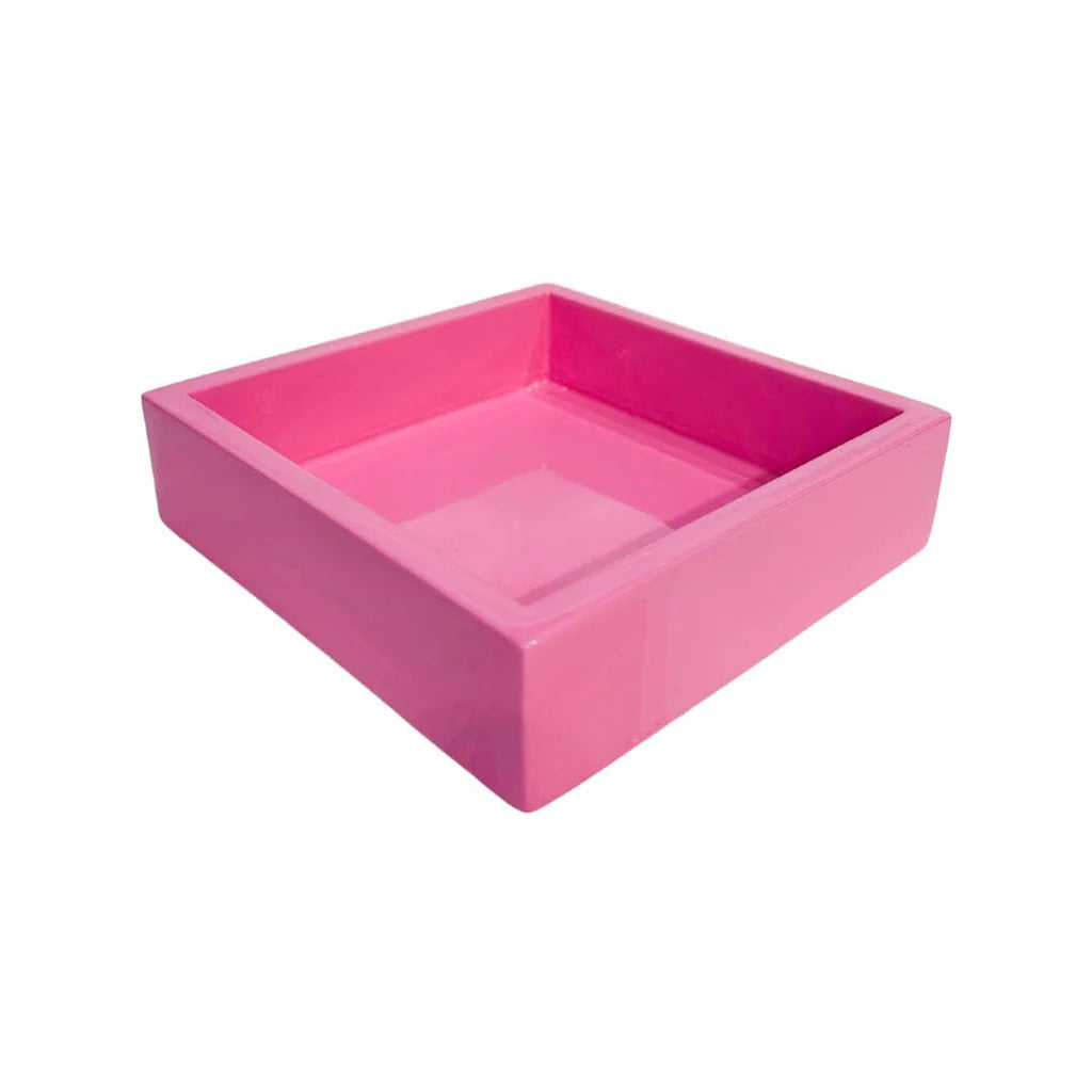 Napkin Holder - Hot Pink Bamboo - Cocktail- pink bamboo napkin holder is on a white background 
