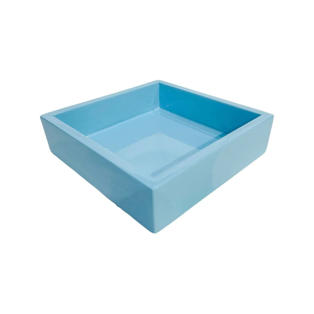 Napkin Holder - Light Blue Bamboo - Cocktail- light blue bamboo napkin holder is on a white background 