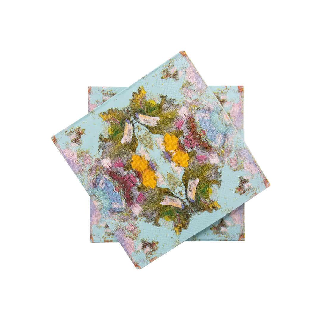 Napkins - Cocktail - Poppy Blue- picture is of two colorful napkins on top of each other 