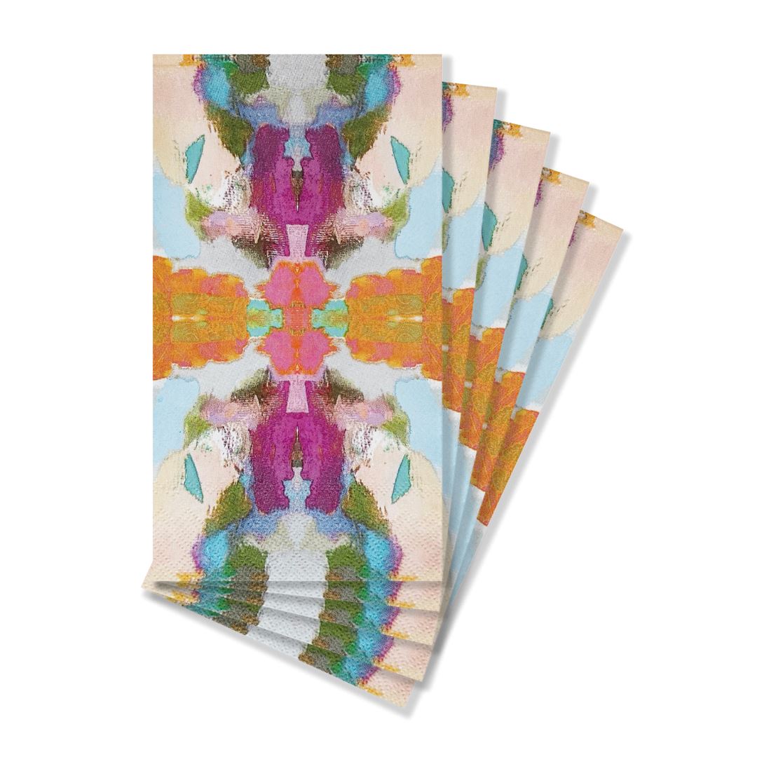 Napkins - Guest - Begonia- 5 of the colorful begonia style napkins stacked together on a white background 
