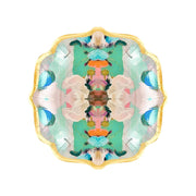 Plates - Paper - Cocktail - Monet's Garden- picture is of a colorful paper plate with gold rimmed around the plate and on a white background
