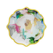 Plates - Paper - Cocktail - Park Avenue- colorful park avenue paper plate with gold rim on a white background 
