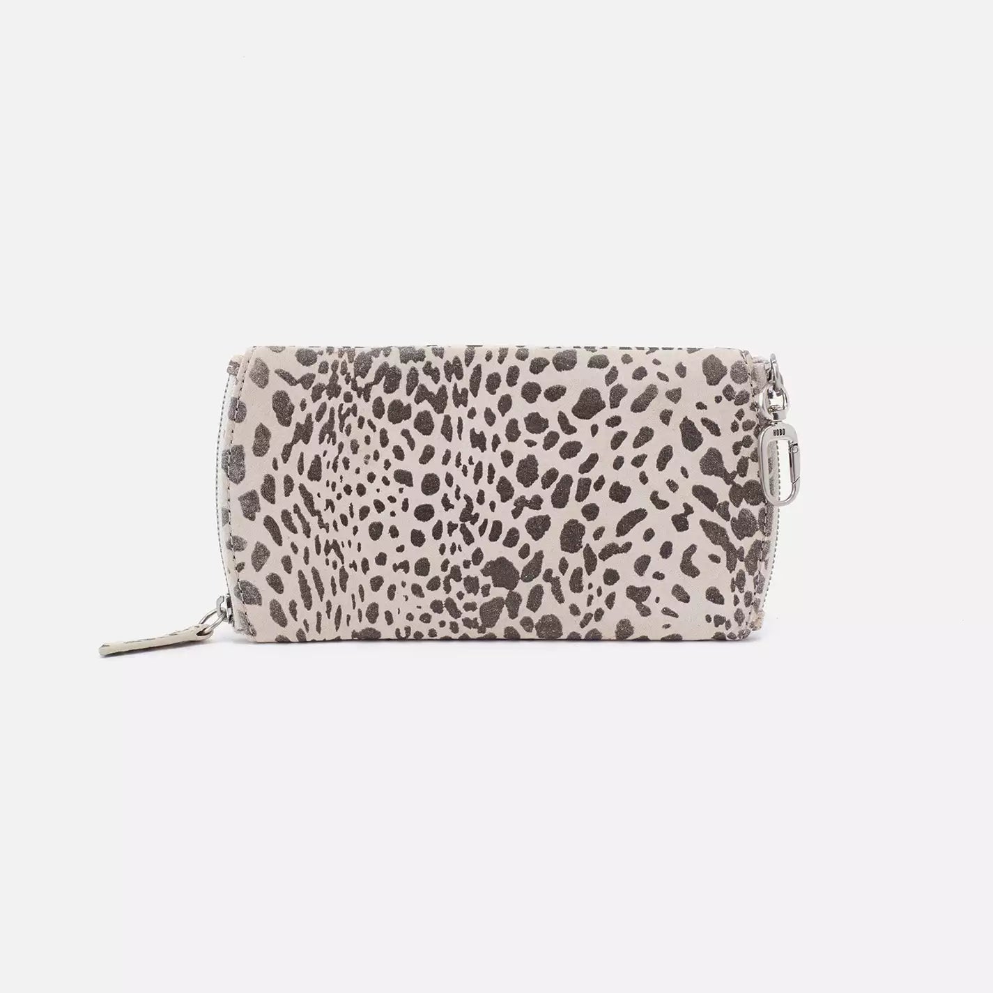 Leopard print wallet on a white background