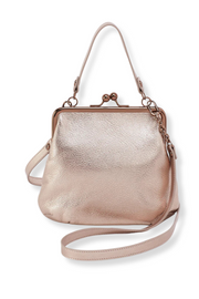 Accessories - Purse - Alba Crossbody - Pink Gold Metallic crossbody purse on a white background 