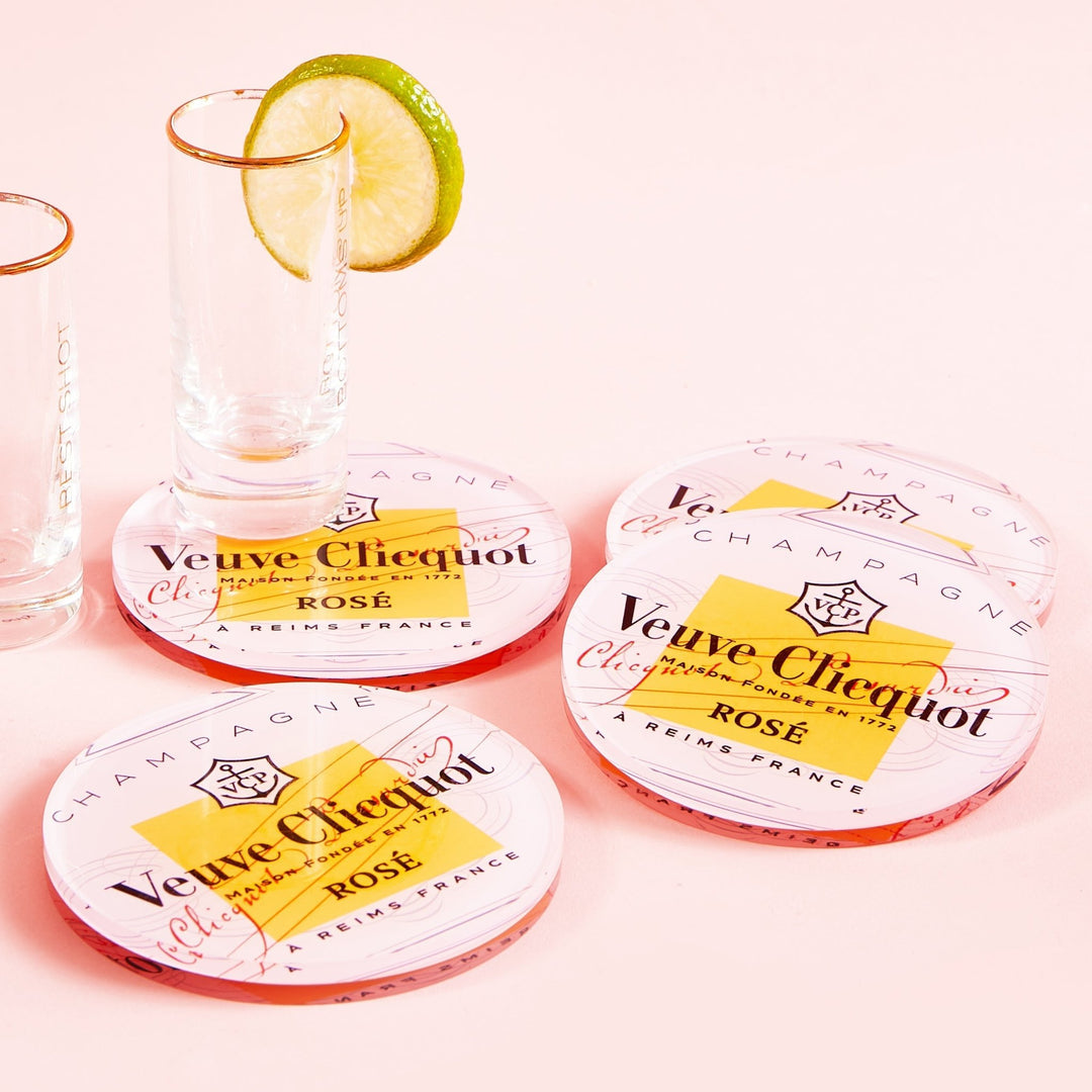 Coasters - Acrylic - Rose All Day - 4 coasters with a glass accented with a lime 