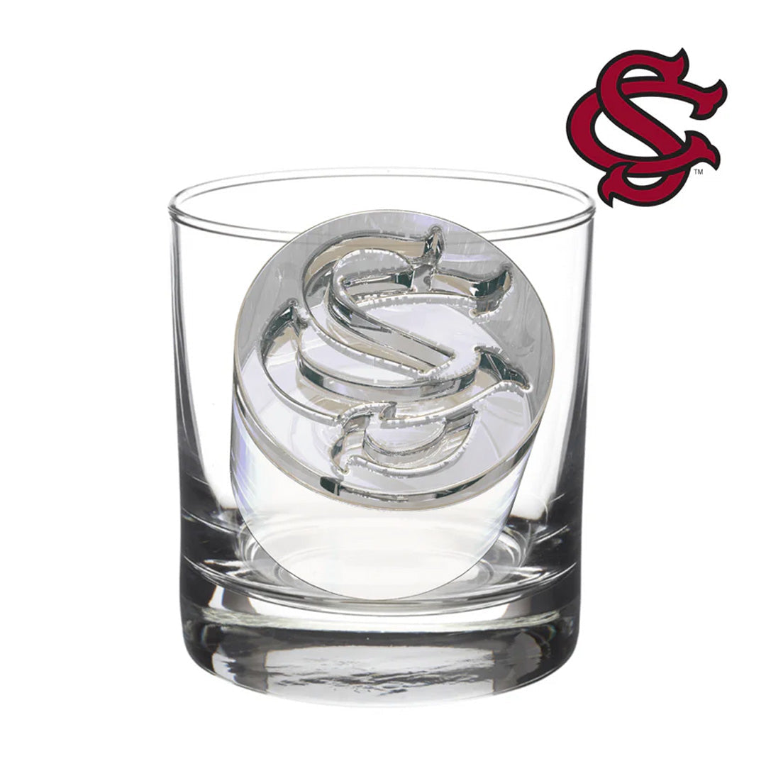 Gameday - Carolina - Ice Mold - photo is a frozen ice cube with the SC logo in a small clear rocks glass 