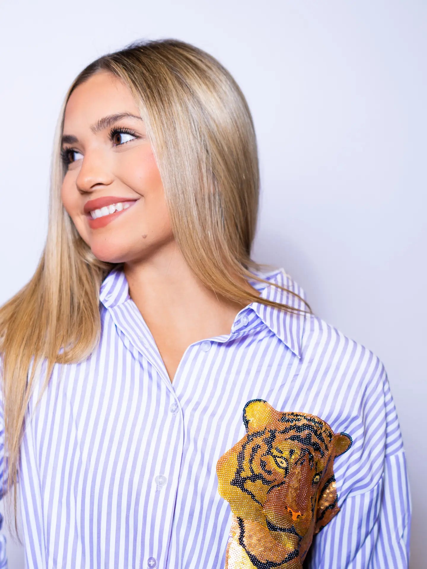 Gameday - Apparel - Striped Button Down - Sequin Tiger - Medium