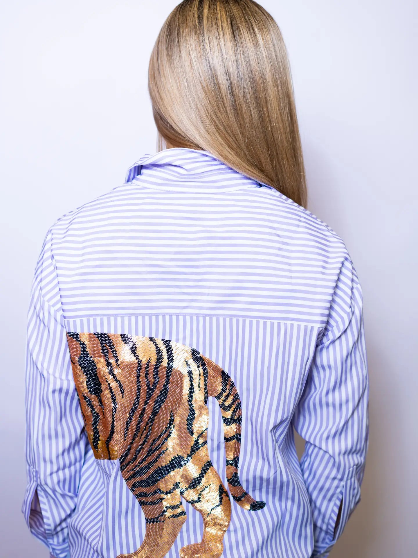 Gameday - Apparel - Striped Button Down - Sequin Tiger - Medium