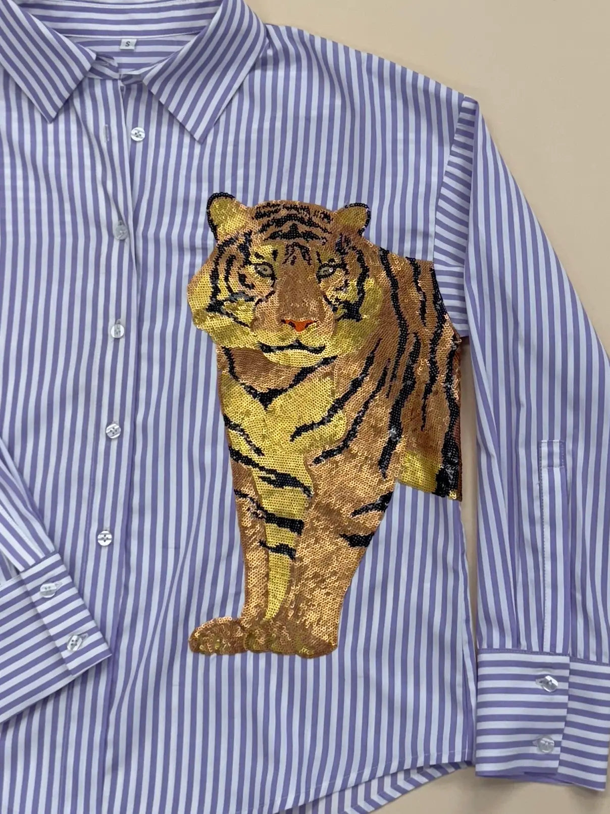 Gameday - Apparel - Striped Button Down - Sequin Tiger - Medium