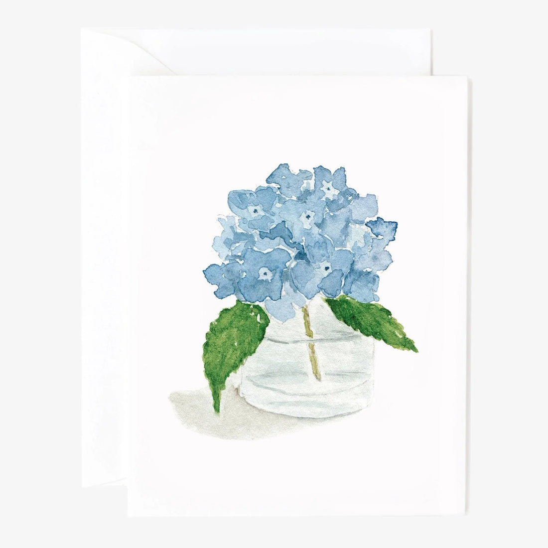 Illustration of blue flowers in a clear vase on a white background