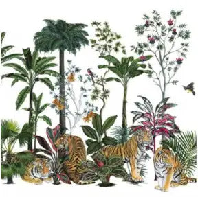 Luncheon napkins with a Tropical scene with tigers and various plants