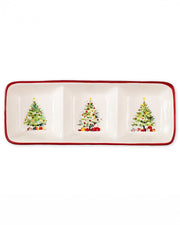 Seasonal - Home Decor - Gloria Tree Divided Tray with red trim and Christmas trees in each section of the tray.  