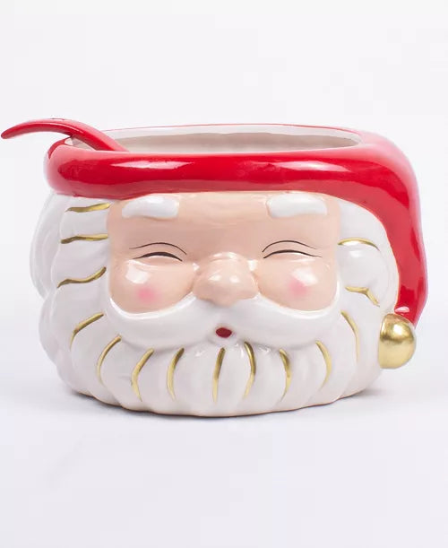 Seasonal - Home Decor- Santa Punch Bowl - red hat and red ladle.  White background 