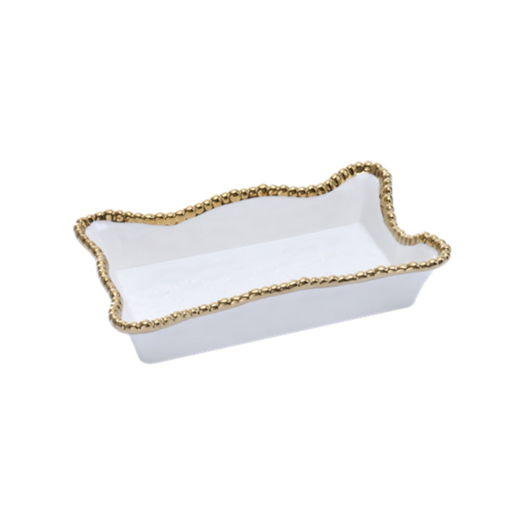 Napkin Holder - Guest - White with Gold Beads