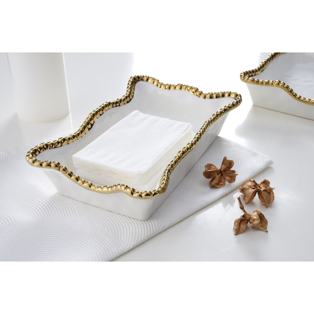 Napkin Holder - Guest - White with Gold Beads
