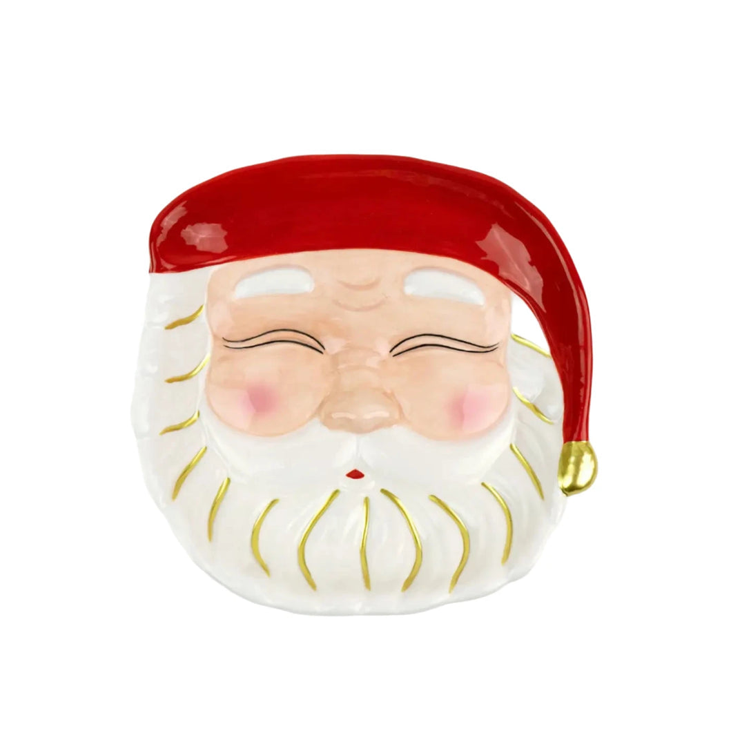 Seasonal - Plate - Dessert - Santa - Red hat with gold details.  White background. 