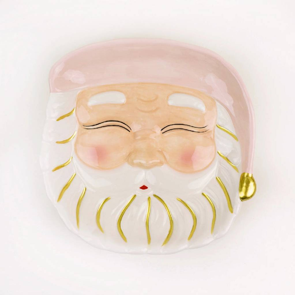 Seasonal - Plate - Dessert - Santa - Pink Jay and gold accents.  
