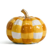 Seasonal - Home Decor - Aiden Pumpkin - Orange and white checked ceramic pumpkin on white background 