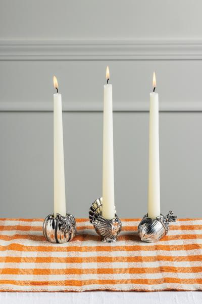 Seasonal - Fall - Taper Holder - Silver Turkey