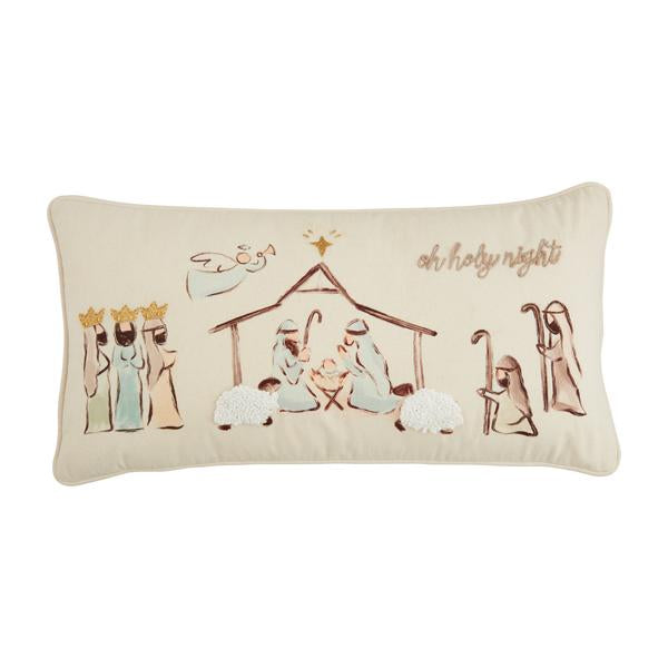 Seasonal - Pillow - Nativity - 24”x12”  ivory with nativity painted scene 