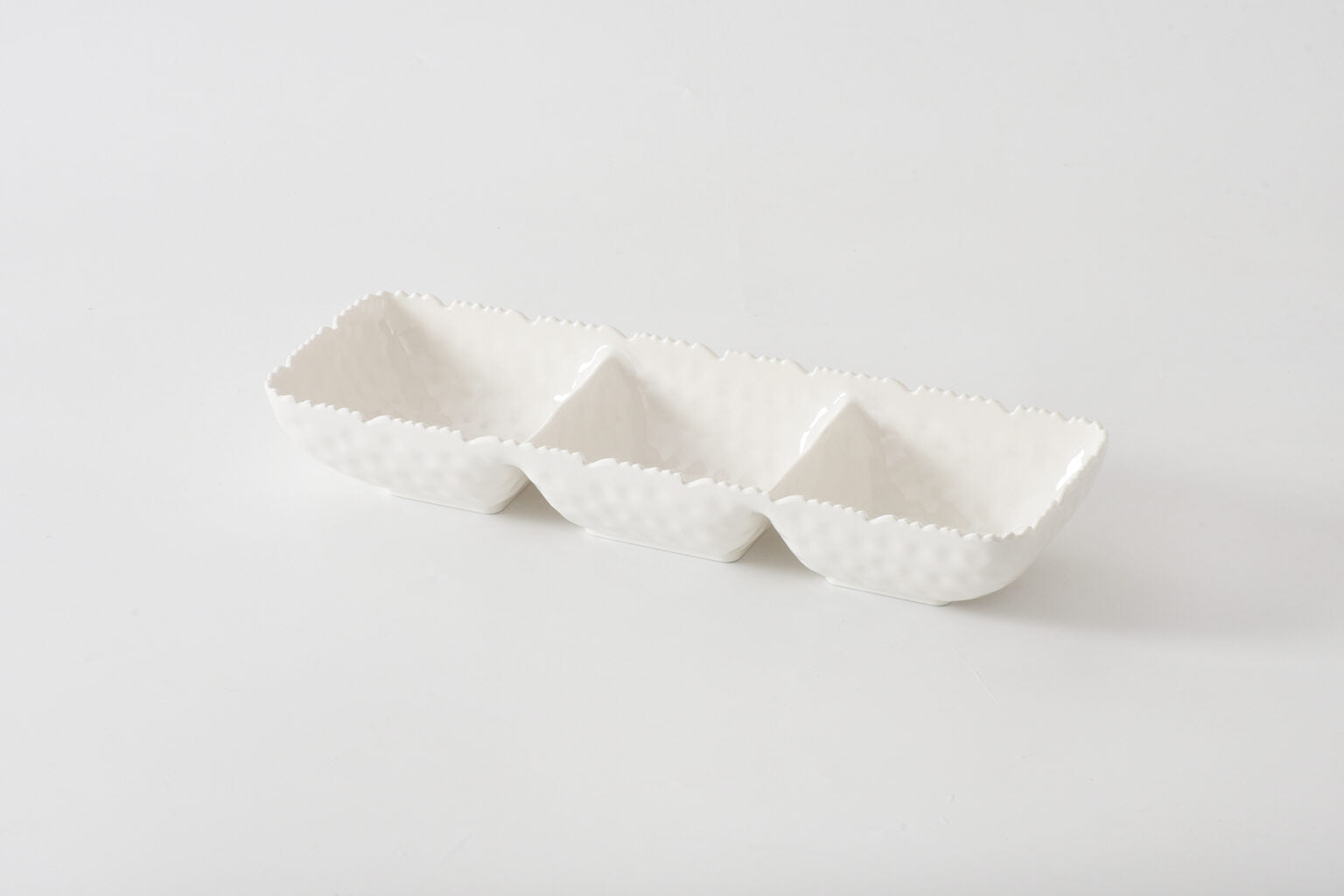 Pampa Bay 3-Section Melamine Serving Platter, White on a light gray background