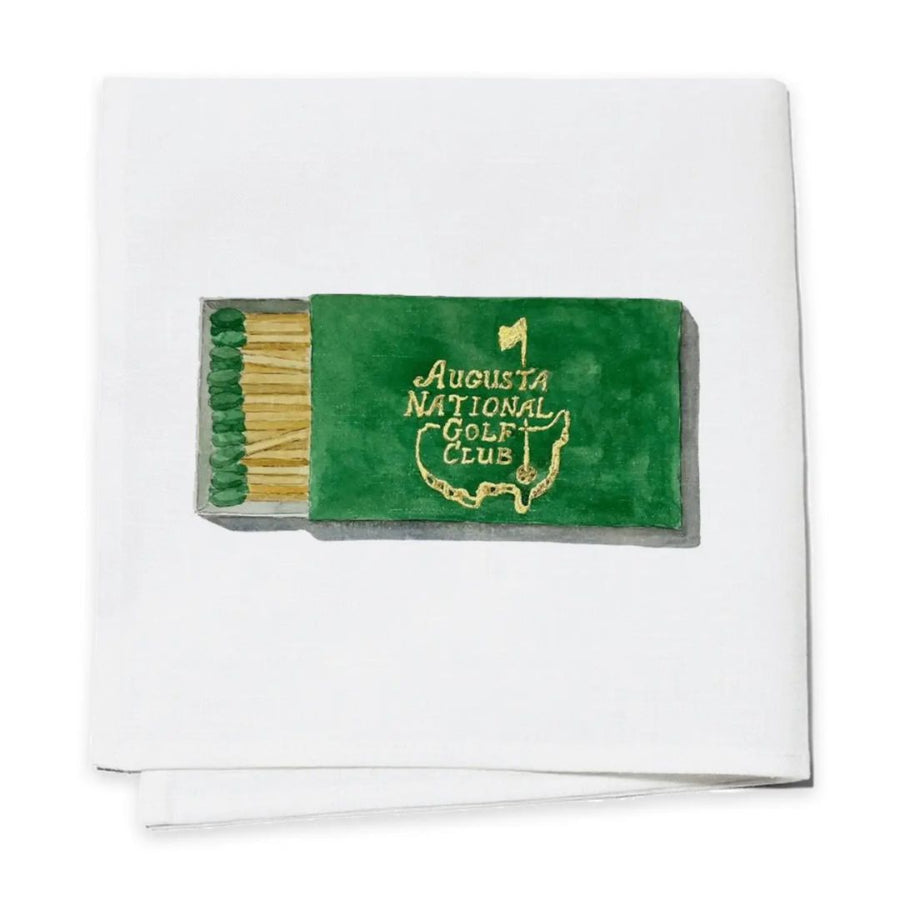 Napkins with Matchbox with 'Augusta National Golf Club' branding on a white background