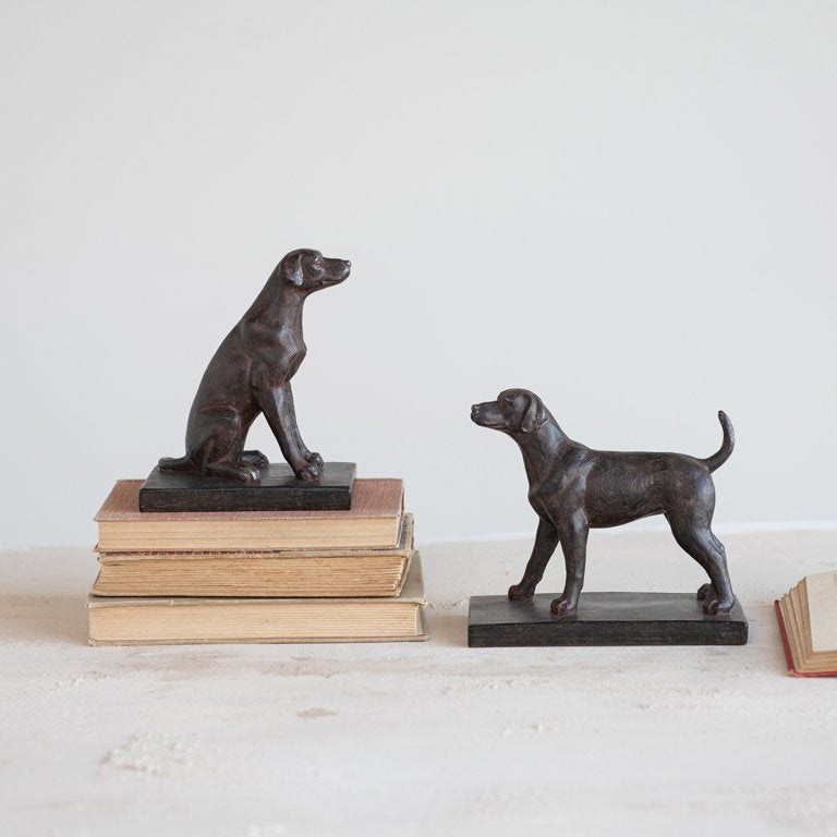 Creative Co-Op Black Resin Dog Bookends – Set of 2, 6.25" High on books against a white background 