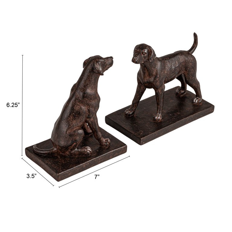 Creative Co-Op Black Resin Dog Bookends – Set of 2, 6.25" High on a white background and Dimensions 
