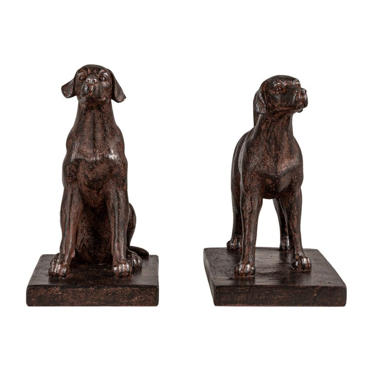 Front view of Creative Co-Op Black Resin Dog Bookends – Set of 2, 6.25" High on a white background  on a white background