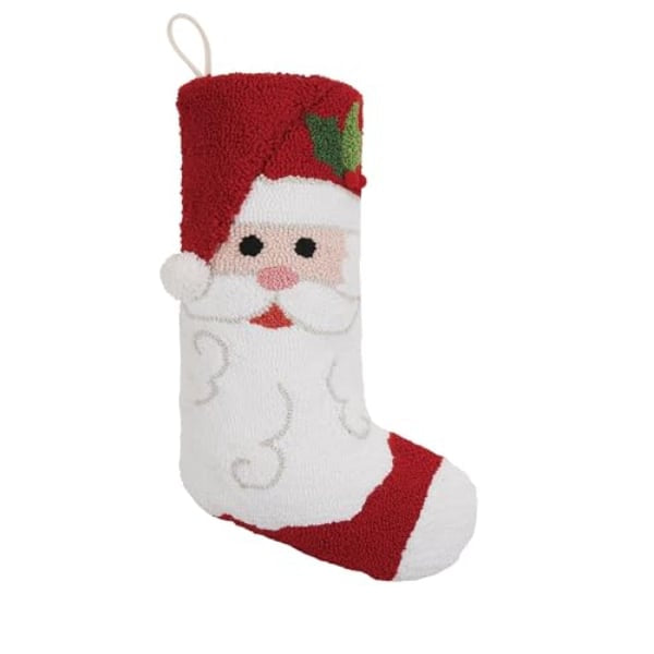 Christmas stocking with Santa Claus face on a white background