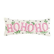 Decorative pillow with 'HO HO HO' text on a white background