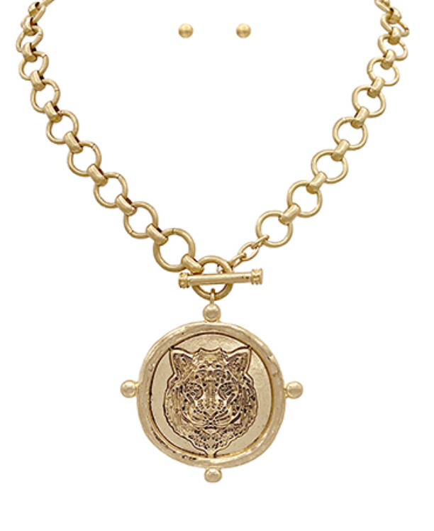 Tiger Head Coin Necklace