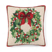 Hook pillow with Christmas wreath design 