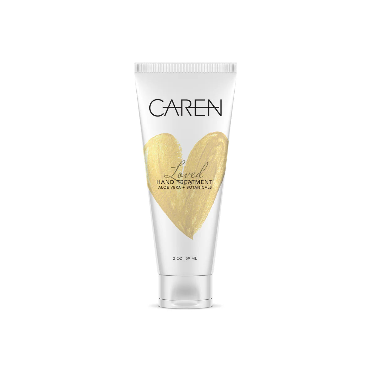 Caren hand treatment cream with a gold heart design on a white background