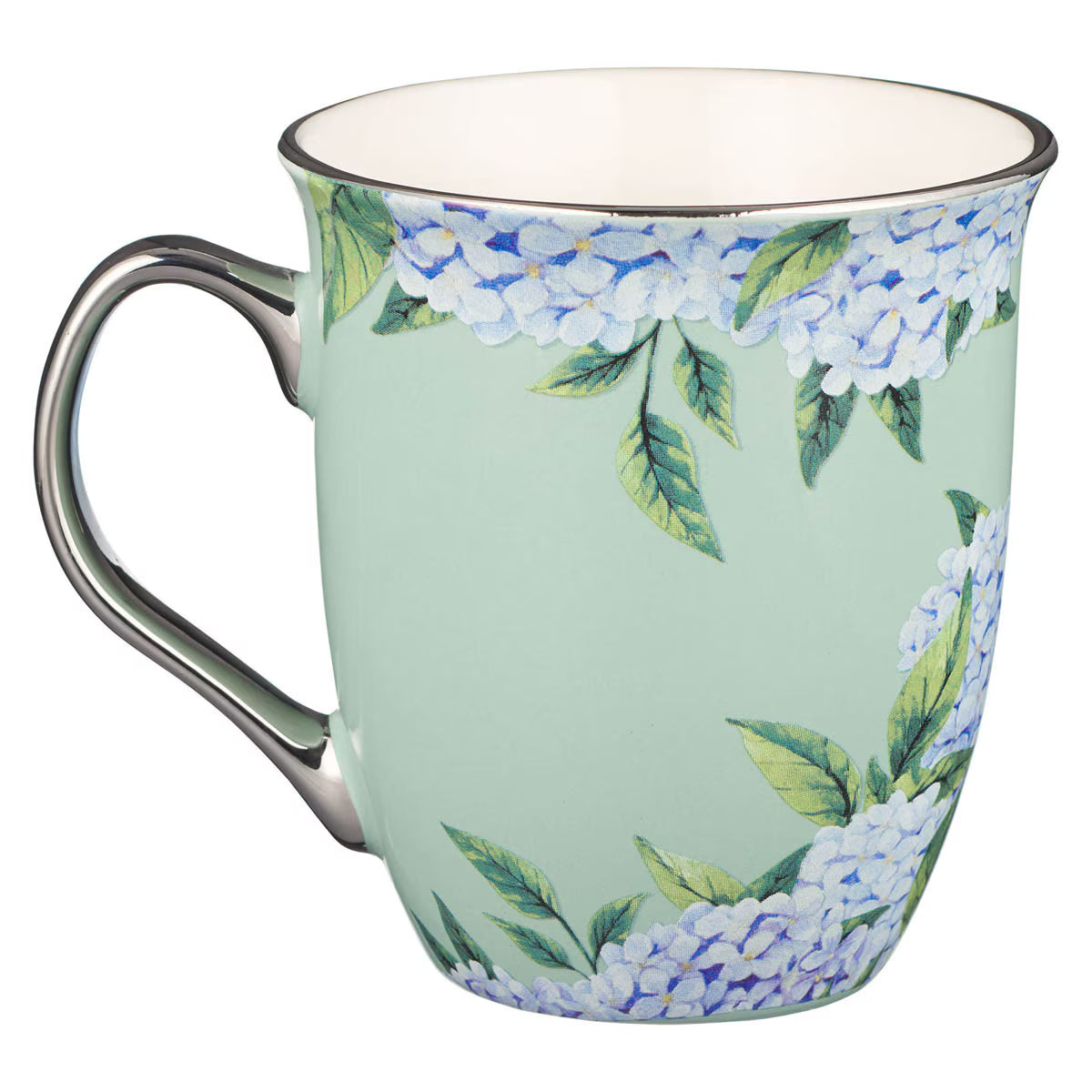Mug with floral design on a light green background