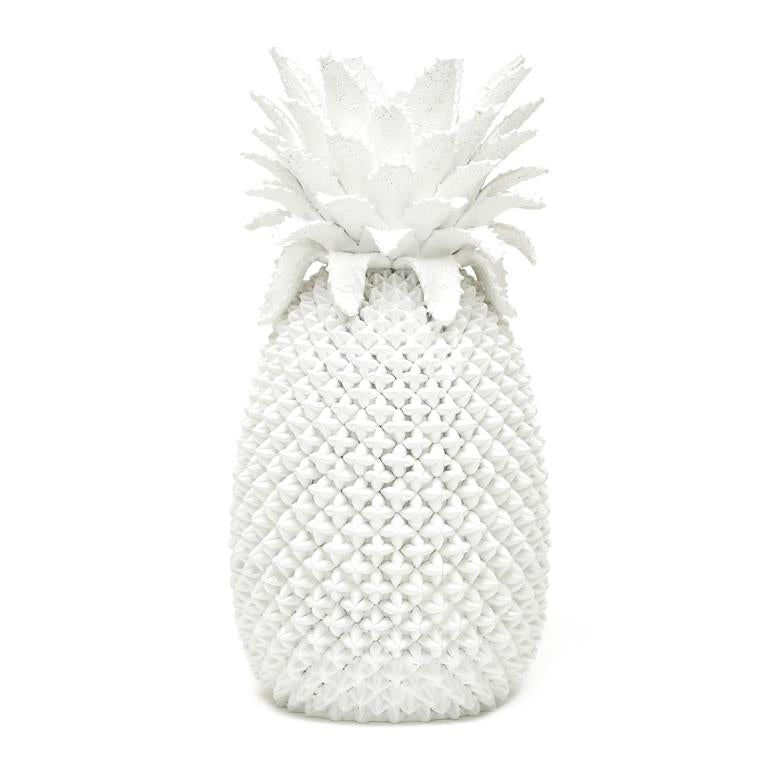 White woven pineapple-shaped container on a white background