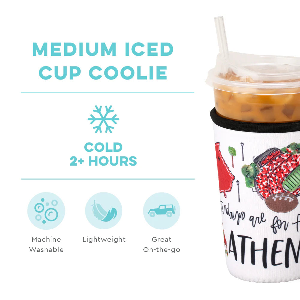 container with lid and straw, featuring text and icons on a white background