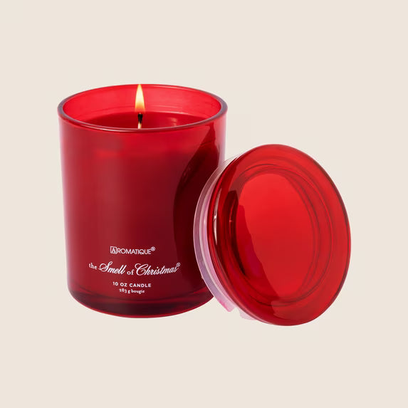 red lit candle jar 
